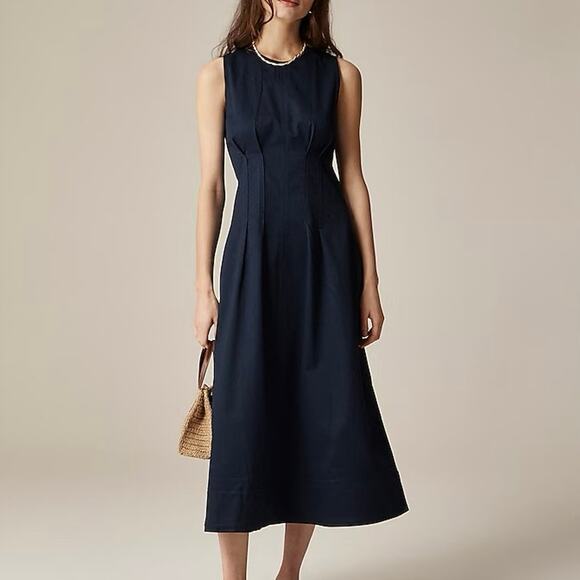 J. Crew Dresses & Skirts - J.Crew Pintuck Midi Dress Stretch Twill Navy Blue Size 14 NWT